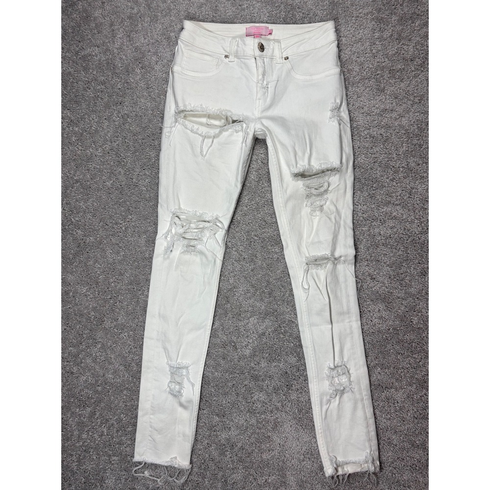 Ted Baker London Dienne White Distressed Skinny Jeans Womens 27 Ripped Raw‎ Hem